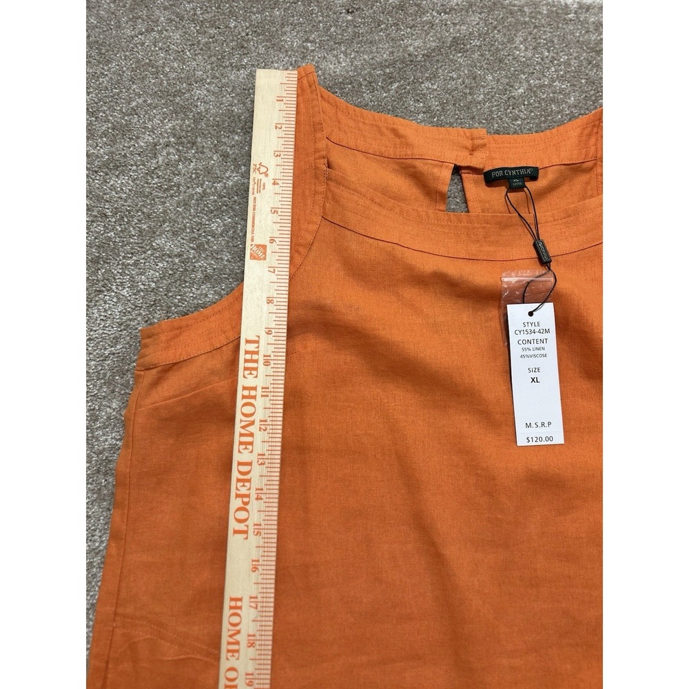 NEW For Cynthia Women's XL Sleeveless Dress w/ Pockets Orange Linen Blend Dress - Picture 2 of 13
